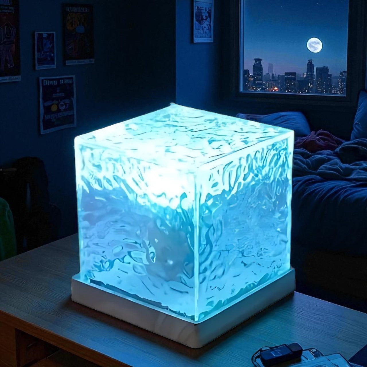 Crystal Lamp Dynamic Rotating Water Ripple Projector Night Light 16 Colors Crystal Lamp Atmosphere Holiday Gift Sunset Light