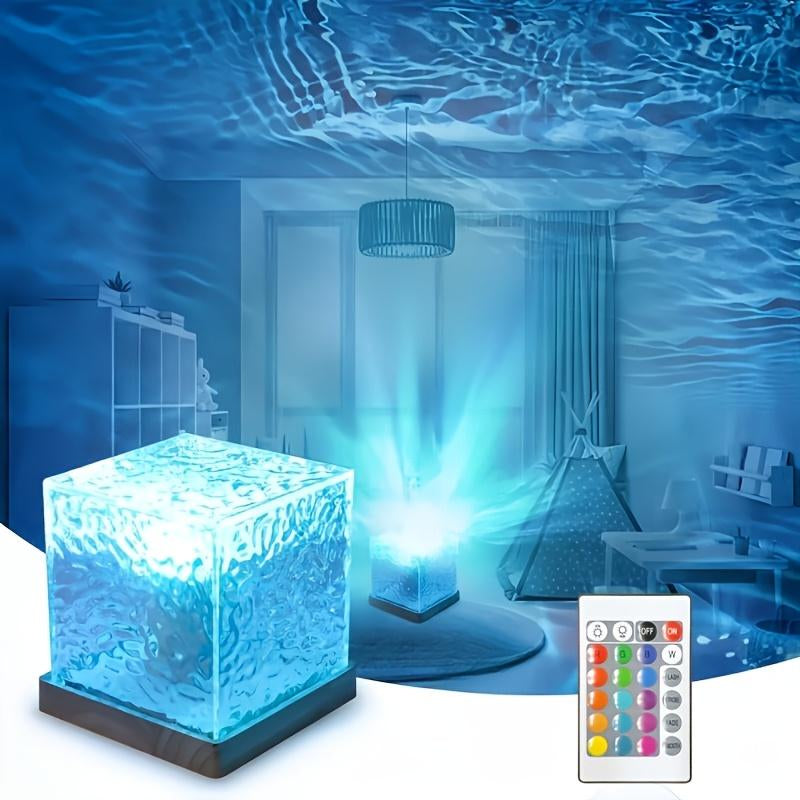 Crystal Lamp Dynamic Rotating Water Ripple Projector Night Light 16 Colors Crystal Lamp Atmosphere Holiday Gift Sunset Light